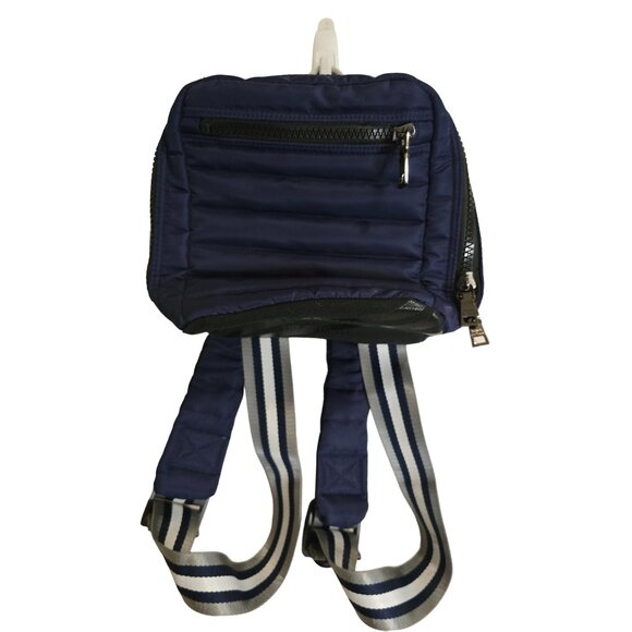 Think Royln Navy Puffer Mini Backpack With Striped Straps & Multiple Pockets - Picture 1 of 6